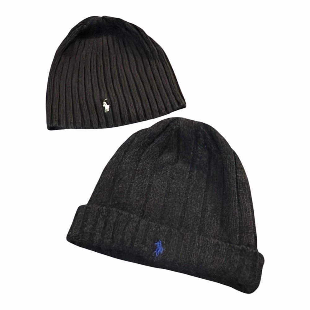 Lot Of 2 Ralph Lauren Polo Beanie Hats Charcoal, Navy